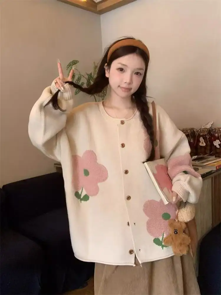 한국인기 플라워 자수 니트 가디건 상세 이미지 3