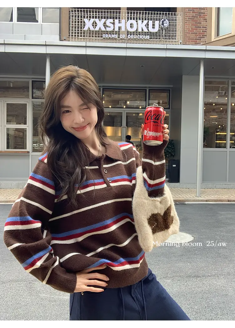 스트라이프 폴로 칼라 니트 상세 이미지 1
