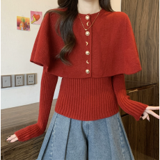 批发氛围感穿搭斗篷披肩毛衣两件套女<b class='q'>秋</b>季绝美巨好看针织上衣