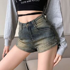 批发渐变色牛仔<b class='q'>短裤</b>女春秋外穿搭配马丁靴裤美式复古性感辣妹a字<b class='q'>热裤</b>