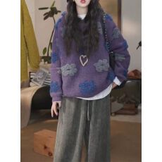 批发2025年秋季新款时尚百搭显瘦韩系圆领长袖针织衫洋气提花上衣