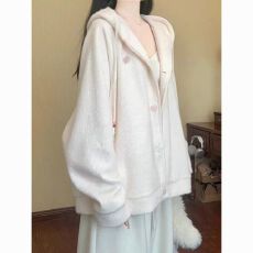 批发慵懒高级韩系粉色连帽毛衣外套女款2025新款针织开衫早<b class='q'>秋</b>上衣