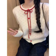 批发红色波点外搭<b class='q'>短款</b>毛衣外套女秋冬2025新款韩系小个子<b class='q'>针织</b><b class='q'>开衫</b>上衣