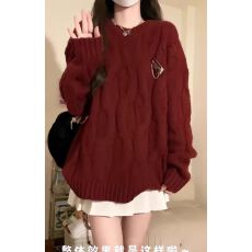 批发慵懒风奶fufu麻花红色毛衣女秋冬季2025新爆款宽松加厚针织衫内搭