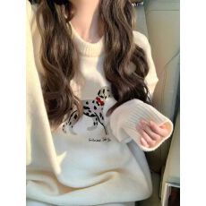 批发【绵羊绒】<b class='q'>针织衫</b>2025秋季新款<b class='q'>宽松</b>打版圆领印花百搭毛衫套头上衣