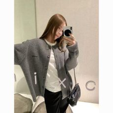 灰色美式复古毛衣开衫外套宽松秋冬秋季休闲松弛高级慵懒针织上衣