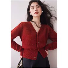 批发【绵羊绒】法式<b class='q'>气质</b>复古百搭设计感V领长袖软糯毛衣针织开衫显瘦