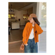 批发小个子毛衣针织开<b class='q'>衫</b>外套宽松秋冬法式新款香风圆领短款拉链上衣