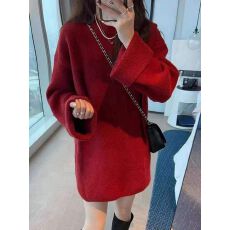 批发圣诞女装氛围感本命年衣服新年红色毛衣女秋冬加厚慵懒风针织上衣