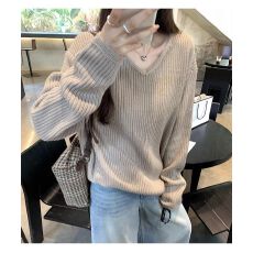 批发秋<b class='q'>冬</b>V领独特漂亮显瘦长袖针织打底衫女2025慵懒风内搭超好看毛衣