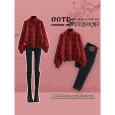 批发红色麻花毛衣女内搭可外穿秋<b class='q'>冬</b>高级感跨年穿搭超好看针织厚款上衣