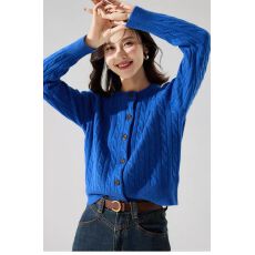 批发蓝色麻花针织开衫外套女秋冬穿搭<b class='q'>宽松</b>韩系慵懒<b class='q'>毛衣</b>长袖上衣