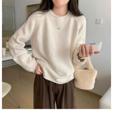 批发日系卷边软糯针织毛衣女宽松纯色早春装内搭上衣秋冬慵懒风打底衫