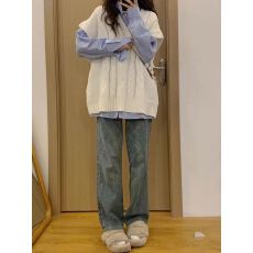 批发慵懒学院风设计感针织衫白色复古<b class='q'>男</b>女宽松提花背心百搭<b class='q'>马甲</b>秋冬潮