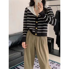 批发海军学院风<b class='q'>韩版</b>毛衣披肩外套女单排扣减龄针织开衫