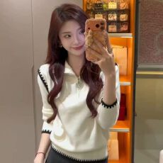 批发洋气减龄半拉链套头毛衣女秋冬宽松<b class='q'>显瘦</b>针织衫上衣