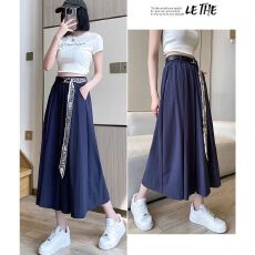 批发冰丝阔腿裤女大码胖妹妹夏季薄款小个子高腰休闲垂感半身裤裙子