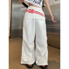 批发条纹腰封拼接叠穿假两件褶皱阔腿裤<b class='q'>女童</b>速干<b class='q'>伞兵</b>裤美式街舞休闲裤
