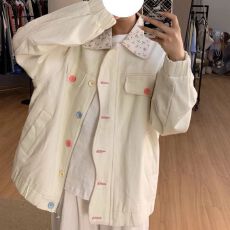 批发网红慵懒风彩扣翻领碎花拼接宽松清新<b class='q'>甜美</b>夹克外套女