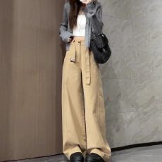 批发宽松慵懒风卡其色裤子2025新款春<b class='q'>秋</b>季阔腿裤高腰今年流行梧桐裤子