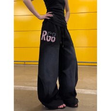 批发美式嘻哈运动<b class='q'>印花</b>休闲裤女新款街头宽松百搭阔腿卫裤潮