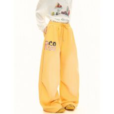 批发美式辣妹风字母<b class='q'>印花</b>休闲卫裤女2025新款宽松百搭阔腿长裤