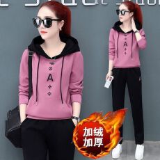 批发2025秋冬新款<b class='q'>时尚</b>连帽卫衣女长袖休闲<b class='q'>运动服</b>服宽松加绒加厚两件套