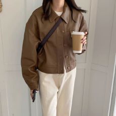 批发皮衣外套女春秋<b class='q'>韩版</b>2025新款小个子高级感短款宽松长袖机车服夹克