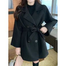 批发韩版冬季装宽松大码2025赫本风毛呢外套<b class='q'>女</b>加厚黑色中长款呢子大衣