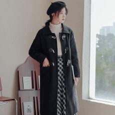 批发牛角扣毛呢外套<b class='q'>女</b>中长款2025新款秋冬气质显瘦加厚呢子大衣<b class='q'>女</b>冬天