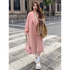批发粉色加厚毛呢大衣<b class='q'>女</b>2025秋冬新款韩版宽松中长款赫本风毛呢外套<b class='q'>女</b>