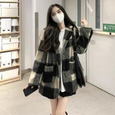 批发大码赫本<b class='q'>格子</b>西装外套女秋冬胖MM小个子高级设计感加厚毛呢外套女