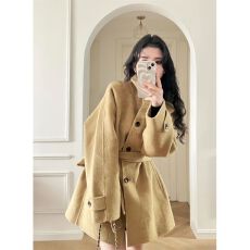 批发卡其色呢子大衣<b class='q'>女</b>秋冬2025新款毛呢外套高级感小个子短款韩系气质