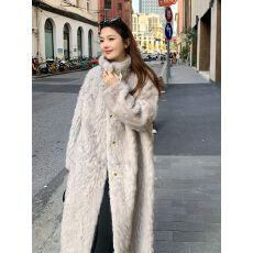 批发原版加厚夹棉 有内里 皮草外套冬季新款立领蝴蝶结羊羔绒毛毛大衣