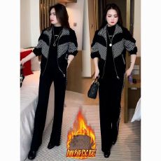 批发2025冬季女加<b class='q'>绒</b>加厚时尚休闲减龄外套女新款阔腿裤两件套#898