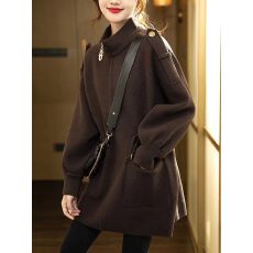 批发2025冬季新款呢子大衣<b class='q'>女</b>时尚纯色大码宽松抽绳立领黑色外套<b class='q'>女</b>秋冬