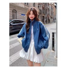 批发韩系学院风三条杠牛仔<b class='q'>棒球</b>服<b class='q'>外套</b>女秋甜酷炸街巨好看气质休闲夹克