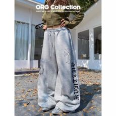 批发【纯棉复牛奶丝】美式新视觉特字母<b class='q'>印花</b>弯刀卫裤女秋冬加厚阔腿裤