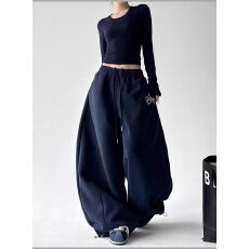 批发巨好看2025秋冬装新款<b class='q'>运动裤</b>女加厚显瘦高腰束脚宽松学生休闲卫裤