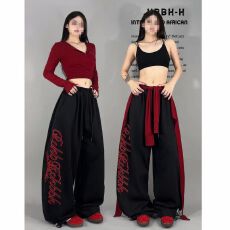 批发韩版<b class='q'>印花</b>抽绳街舞hiphop嘻哈休闲裤女爵士舞jazz长裤运动街头潮