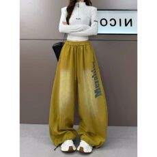 批发重工水洗渐变色字母<b class='q'>印花</b>阔腿裤女秋冬加绒款高街爵士舞休闲弯刀裤