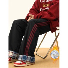 批发原版夹棉加厚美式炸街格子拼接卷边裤<b class='q'>男</b>女小众复古阔腿直筒拖地