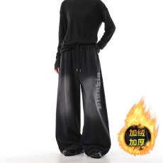 批发美式复古2025水洗嘻哈弯刀拖地裤字母印花爵士做旧阔腿休闲<b class='q'>运动裤</b>