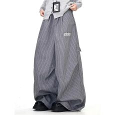 批发字母刺绣条纹<b class='q'>西裤</b>】休闲裤<b class='q'>男</b>女B计划设计感宽松街头运动阔腿长裤