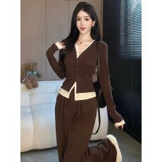 批发大码套装女2025春秋新款时尚设计感假两件小香风上衣阔腿裤两件套