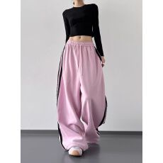 批发【纯棉华棉复合加厚牛奶丝 】阔腿休闲<b class='q'>运动裤</b>女高腰