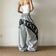 批发纯棉复合380】裤子新视觉爵士舞<b class='q'>运动裤</b>女秋高腰宽松抽绳直筒卫裤