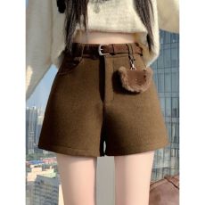 批发配皮带哆麦高腰防走光毛呢休闲<b class='q'>短裤</b><b class='q'>女</b>秋冬韩版百搭加厚a字靴裤