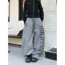 批发美式复古字母<b class='q'>印花</b>加厚休闲裤女秋冬保暖宽松阔腿裤子长裤