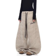 批发阔腿裤女春秋2025新款垂感宽松bf慵懒黑白斜条纹休闲直筒<b class='q'>运动裤</b>